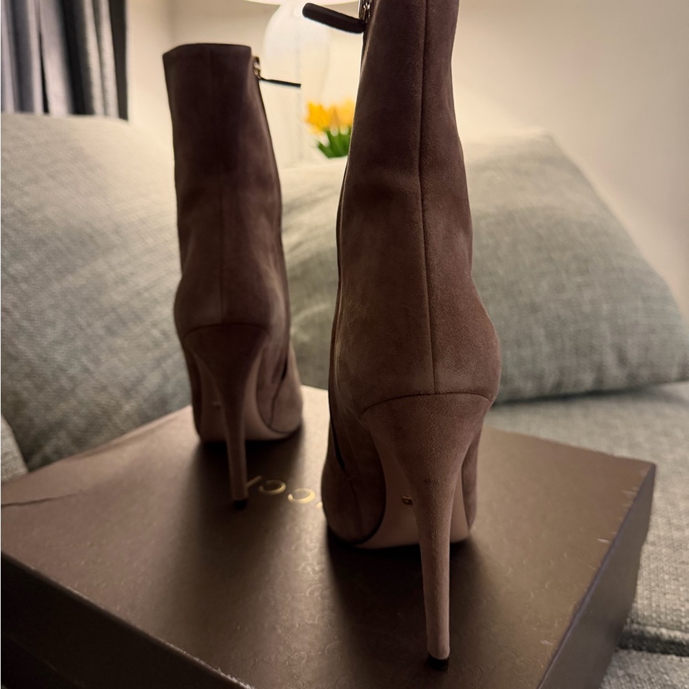 Gucci Women's Taupe Suede Heeled Boots - Picture 3 of 5